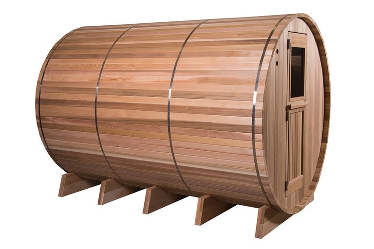 sauna red cedar multi-niveaux forme tonneau