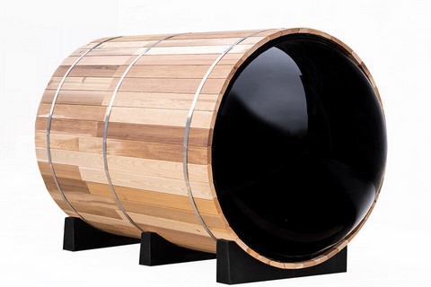 sauna red cedar multi-niveaux forme tonneau